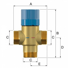 Термостатический  клапан 1" Flamcomix 35-70 FS, Ду20 мм