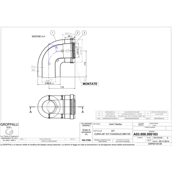 Колено 90° коаксиальное D=60/100 мм GROPPALLI (A38163) condens
