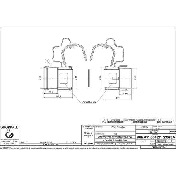 Адаптер-переходник с гофрированной на жесткую трубу D=80 мм GROPPALLI (BB11521) condens