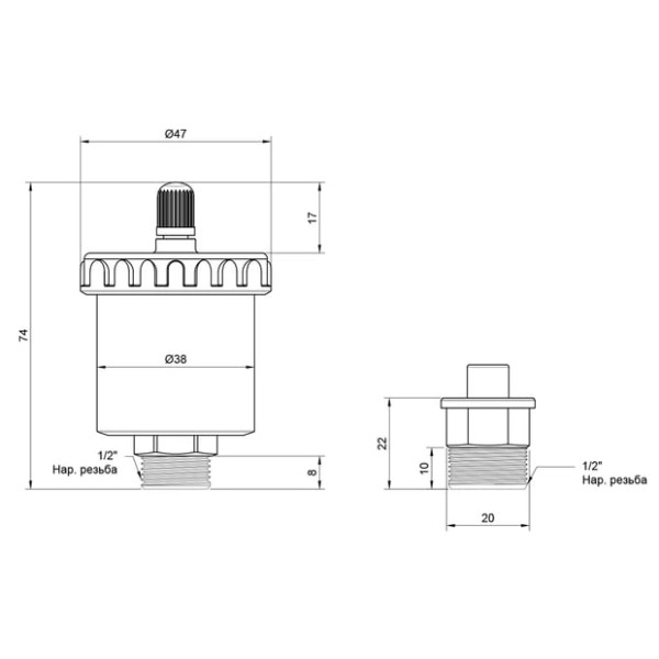 Повітровідвідник з клапаном ICMA 1/2" 10 bar (707+710)