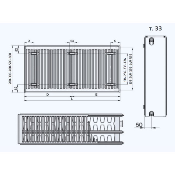Радіатор сталевий TERRA Teknik 300 х 900 тип 33 (нижнє підключення)