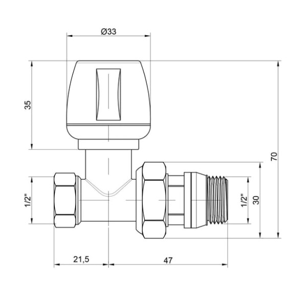  Кран радіаторний прямий ICMA ½" на подачу з антипротечкою (№813+940)